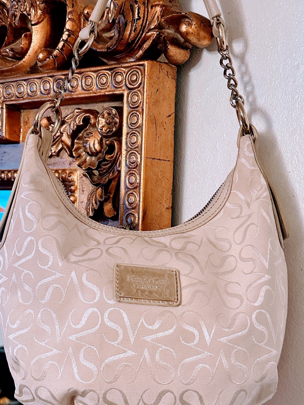 Simply Vera Vera Wang Beige Signature Jacquard Shoulder Bag